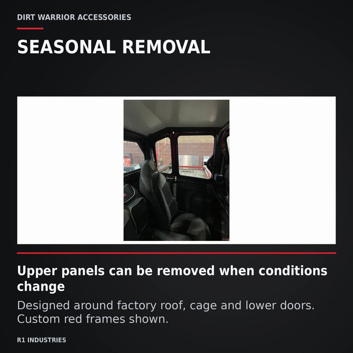 Dirt Warrior Vault Glass Upper Doors — Polaris General 4 — SEASONAL REMOVAL. Upper panels can be removed when conditions change