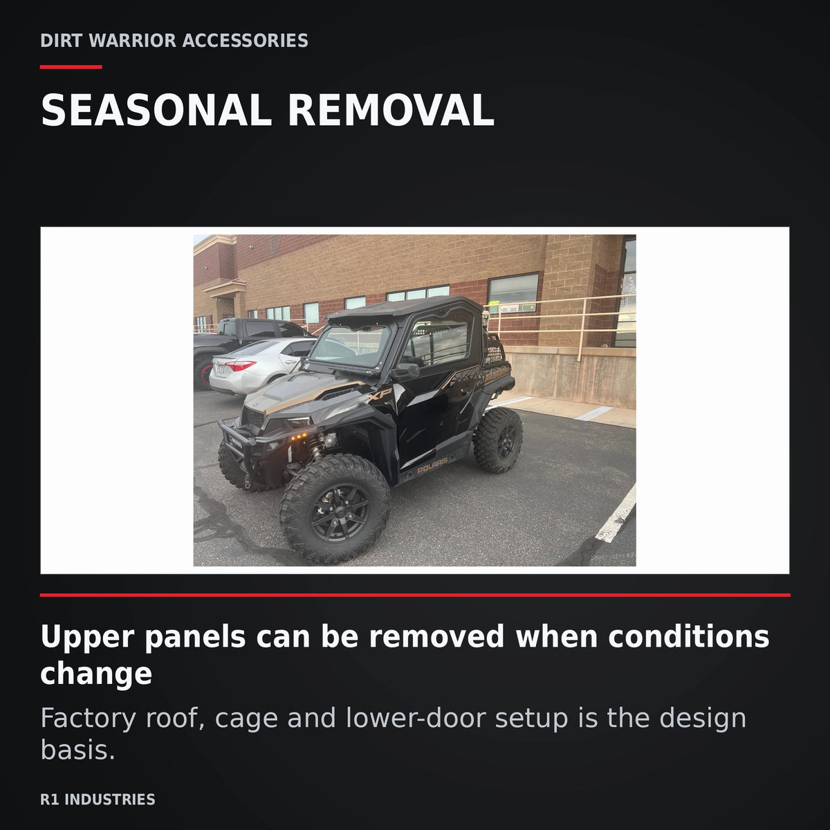 Dirt Warrior Vault Glass Upper Doors — Polaris General 2-SEAT — SEASONAL REMOVAL. Upper panels can be removed when conditions change