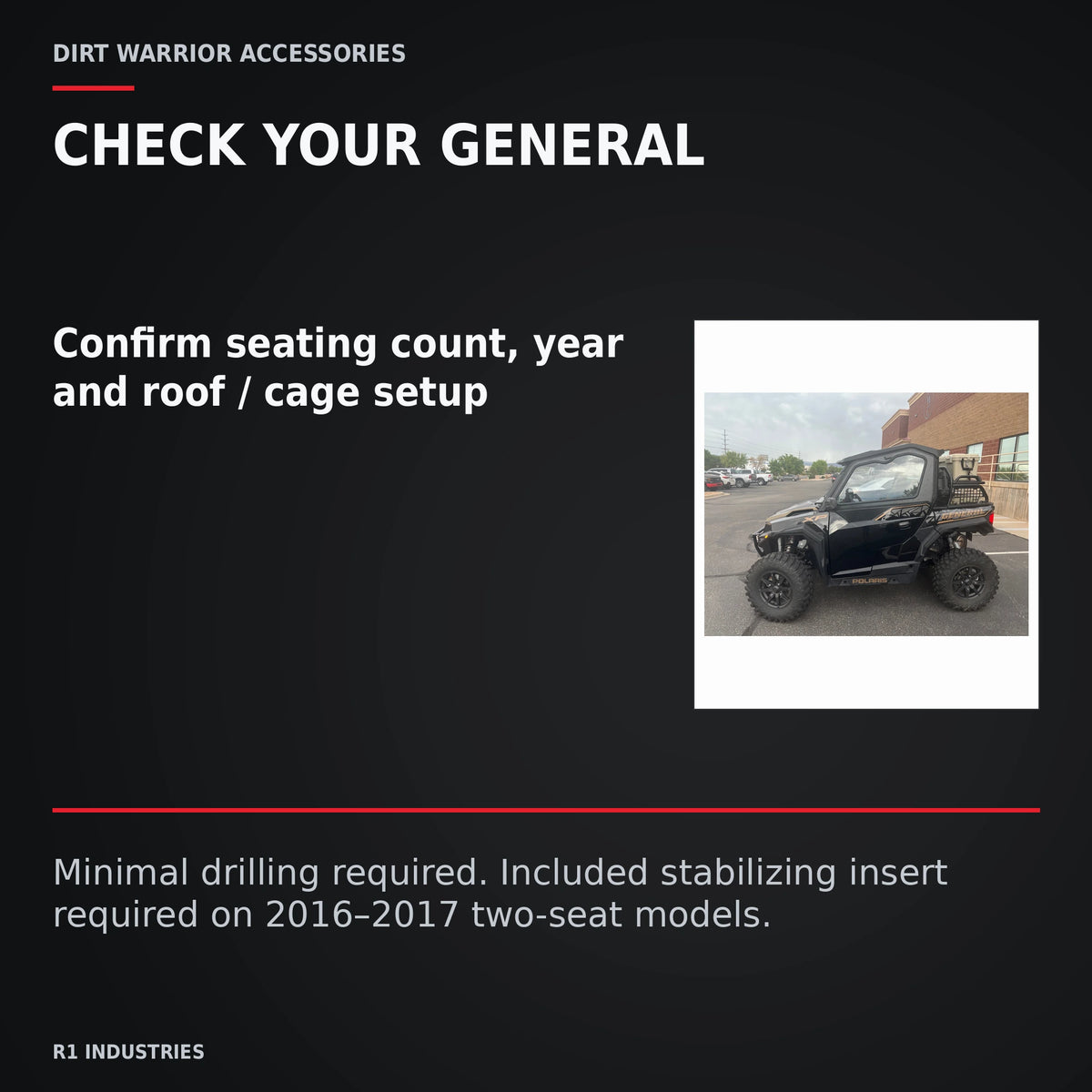 Dirt Warrior Vault Glass Upper Doors — Polaris General 2-SEAT — CHECK YOUR GENERAL. Confirm seating count, year and roof / cage setup