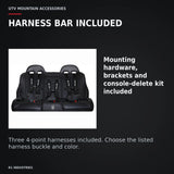 UTVMA Kawasaki KRX 4 Rear Bench Seat with Harnesses (2023+) — HARNESS BAR INCLUDED. Mounting hardware, brackets and console-delete kit included