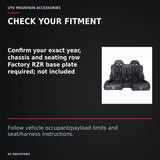UTVMA RZR 1000 / 900 Elite Bench Seat with Harnesses — CHECK YOUR FITMENT. Confirm your exact year, chassis and seating row; Factory RZR base plate required; not included