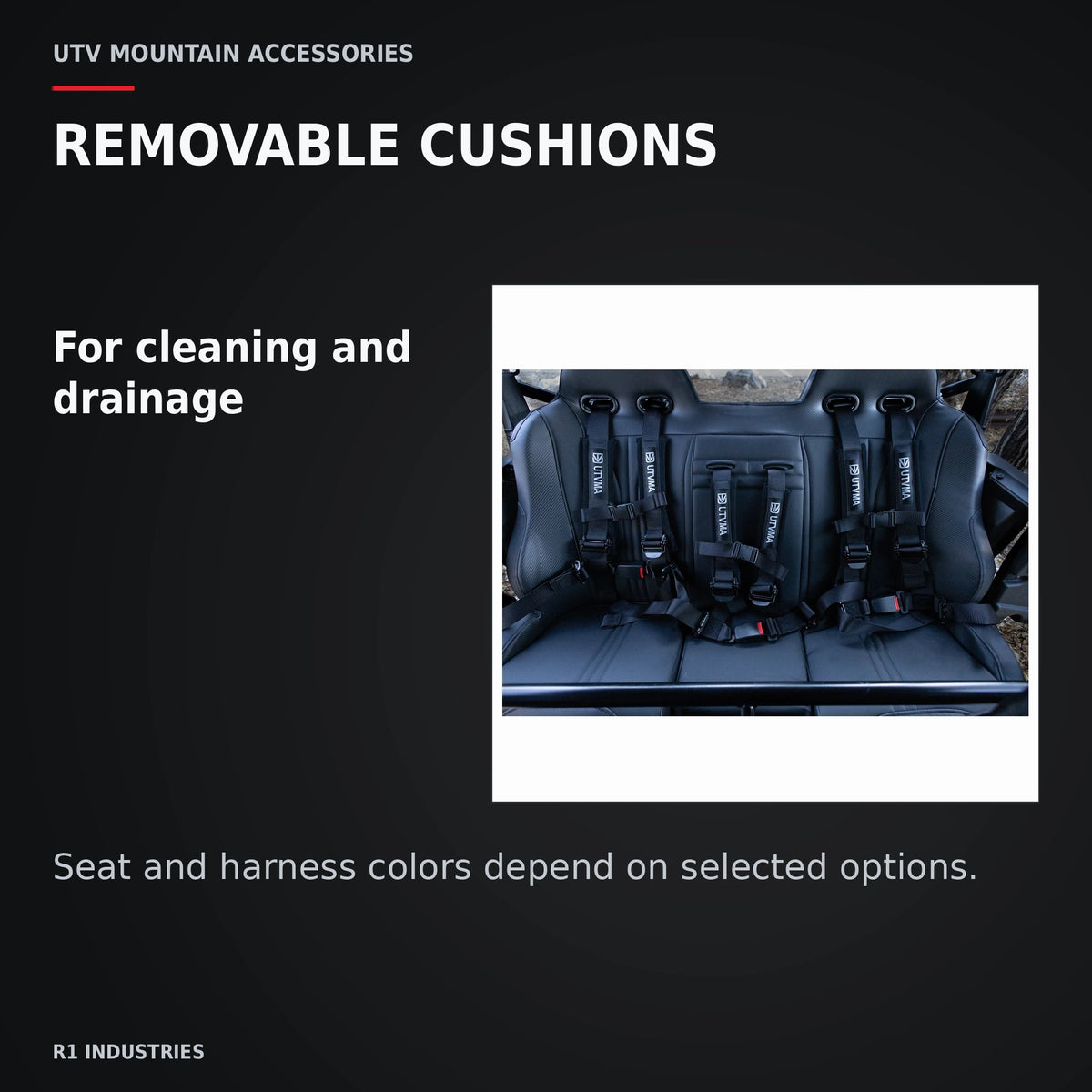 UTVMA Honda Talon 4 Rear Bench Seat with Harnesses — REMOVABLE CUSHIONS. For cleaning and drainage
