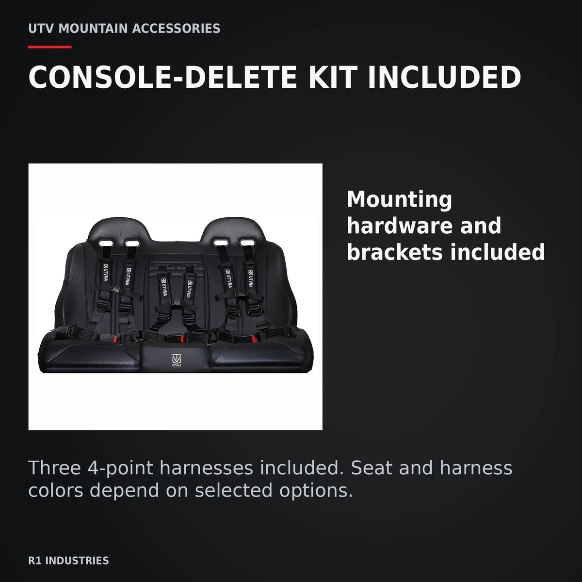 UTVMA Honda Talon 4 Rear Bench Seat with Harnesses — CONSOLE-DELETE KIT INCLUDED. Mounting hardware and brackets included