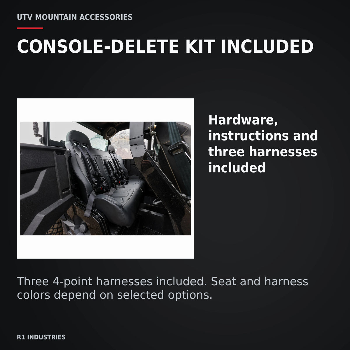 UTVMA Polaris General 4 1000 Rear Bench with Harnesses (2017+) — CONSOLE-DELETE KIT INCLUDED. Hardware, instructions and three harnesses included