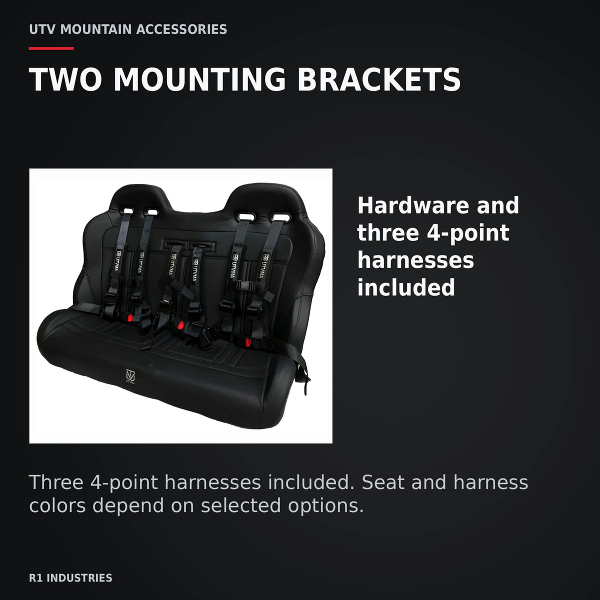 UTVMA Yamaha Wolverine X4 Rear Bench with Harnesses (2018+) — TWO MOUNTING BRACKETS. Hardware and three 4-point harnesses included