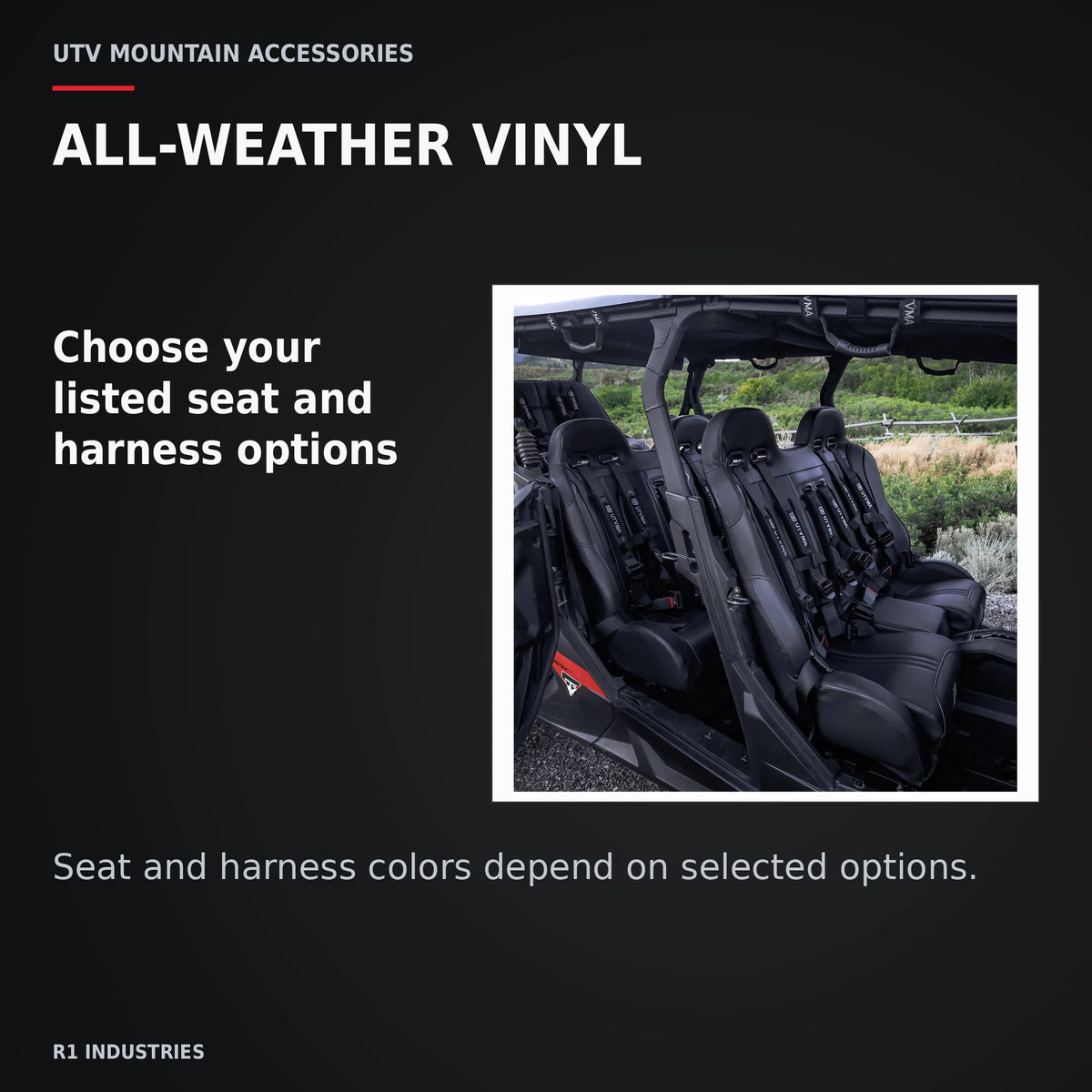 UTVMA Maverick Sport MAX Front Bench with Harnesses (2019+) — ALL-WEATHER VINYL. Choose your listed seat and harness options