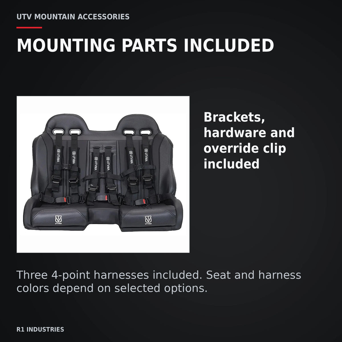 UTVMA Commander MAX Front Bench with Harnesses (2021+) — MOUNTING PARTS INCLUDED. Brackets, hardware and override clip included
