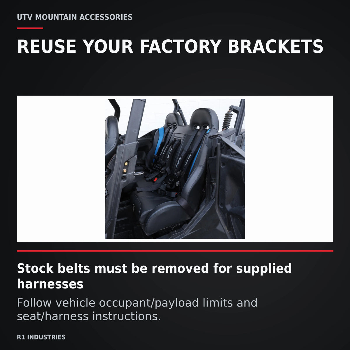 UTVMA Commander MAX Rear Bench with Harnesses (2021+) — REUSE YOUR FACTORY BRACKETS. Stock belts must be removed for supplied harnesses