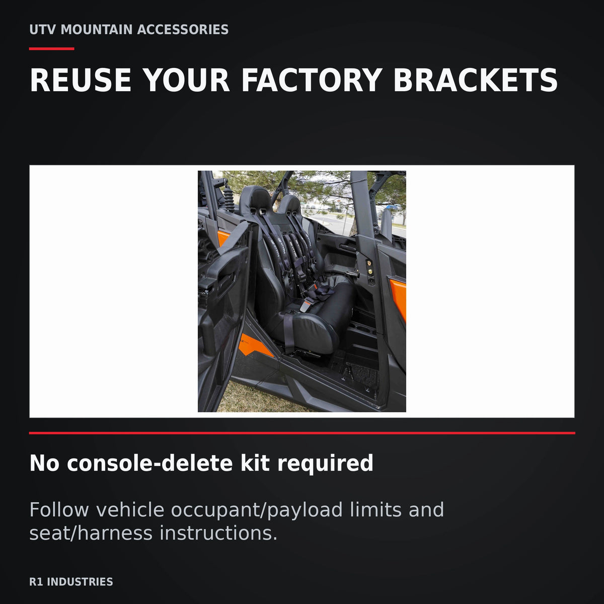 UTVMA Maverick Sport MAX Rear Bench with Harnesses (2019+) — REUSE YOUR FACTORY BRACKETS. No console-delete kit required