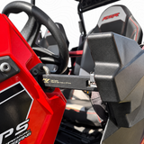 R1 Cab Cooler latch installed between Polaris RZR door and body