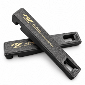 Pair of R1 Industries Cab Cooler Door Latches on white topography background