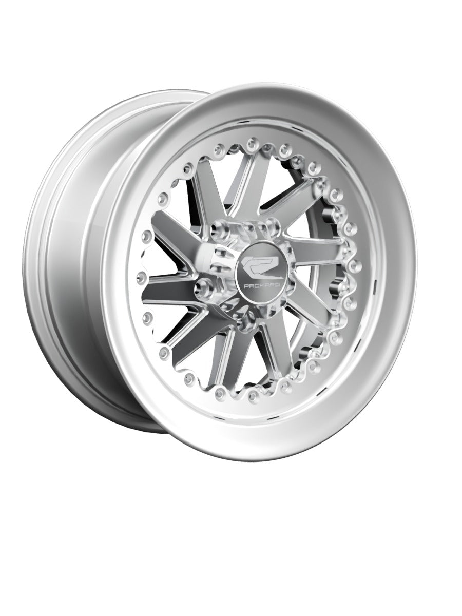 15″ Billet Aluminum Wheel for RZR Pro R (Packard Cyclone Polished Silver) — manufacturer product image