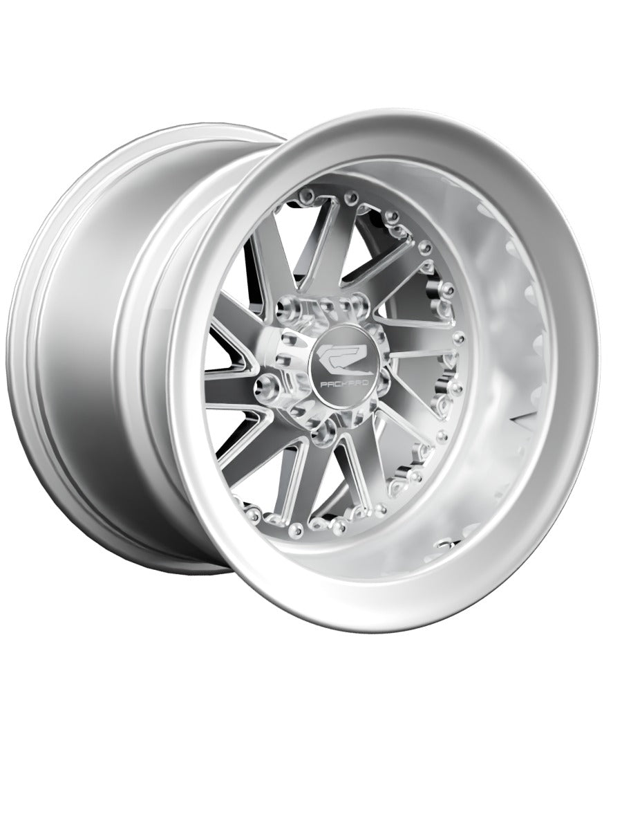 15″ Billet Aluminum Wheel for RZR Pro R (Packard Cyclone Polished Silver) — manufacturer product image