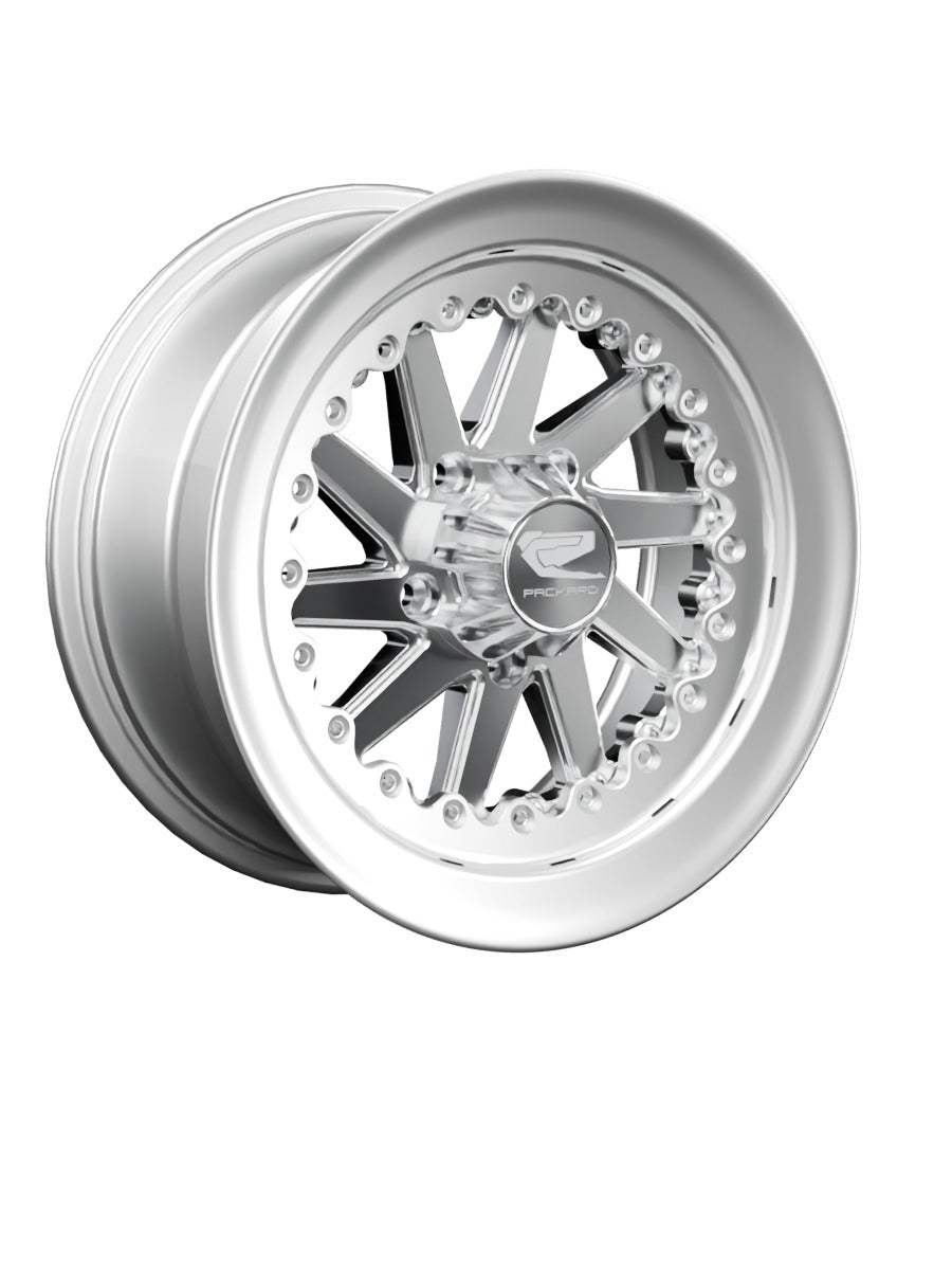 15″ Billet Aluminum Wheel for RZR Pro R (Packard Cyclone Polished Silver) — manufacturer product image