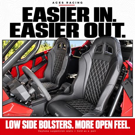 Aces Daytona suspension seat pair installed in a RZR with low side bolsters; vehicle and harnesses not included