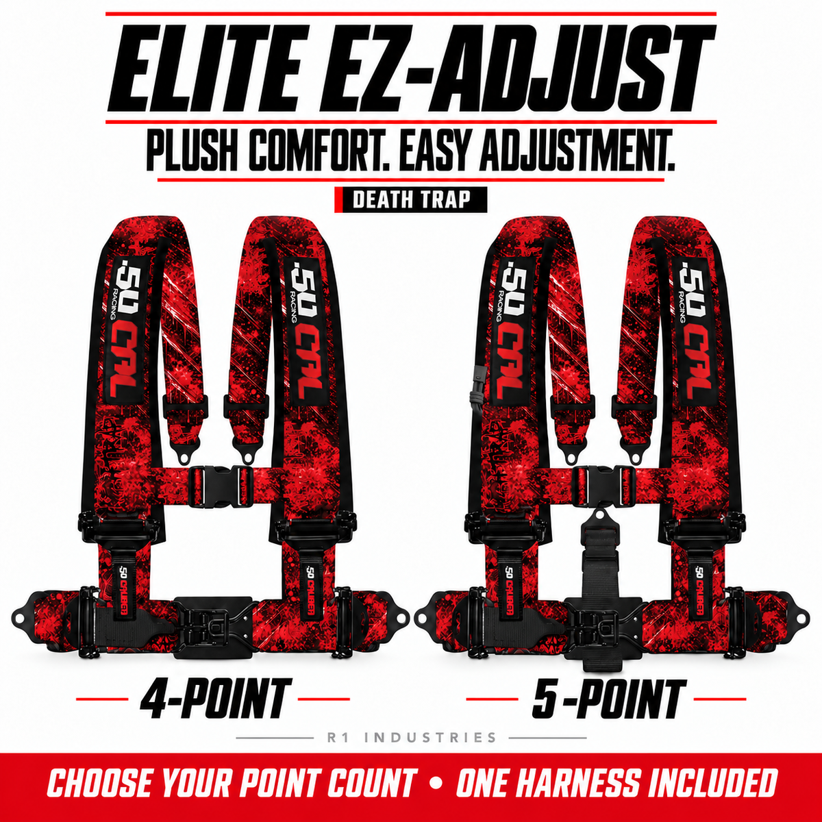 Elite EZ-Adjust Death Trap: 4-point and 5-point options; one selected harness included