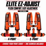 Elite EZ-Adjust Fury Orange harness: 4-point and 5-point options; one selected harness included