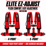 Elite EZ-Adjust Rage Red harness: 4-point and 5-point options; one selected harness included