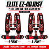 Elite EZ-Adjust Red Sugar Skull harness: 4-point and 5-point options; one selected harness included