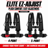 Elite EZ-Adjust Stealth Black harness: 4-point and 5-point options; one selected harness included