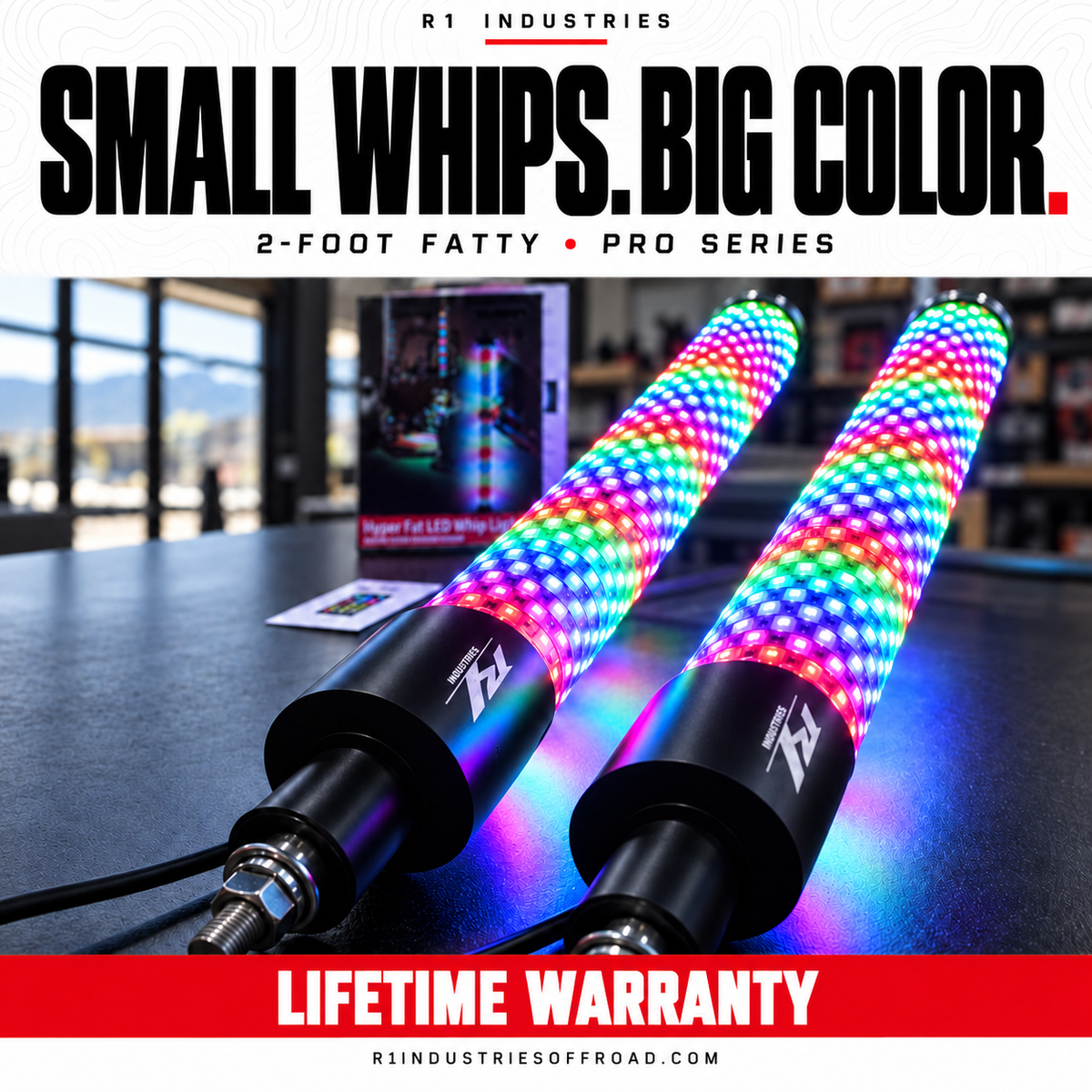2-foot Fatty LED whips illuminated in full color — Lifetime Warranty