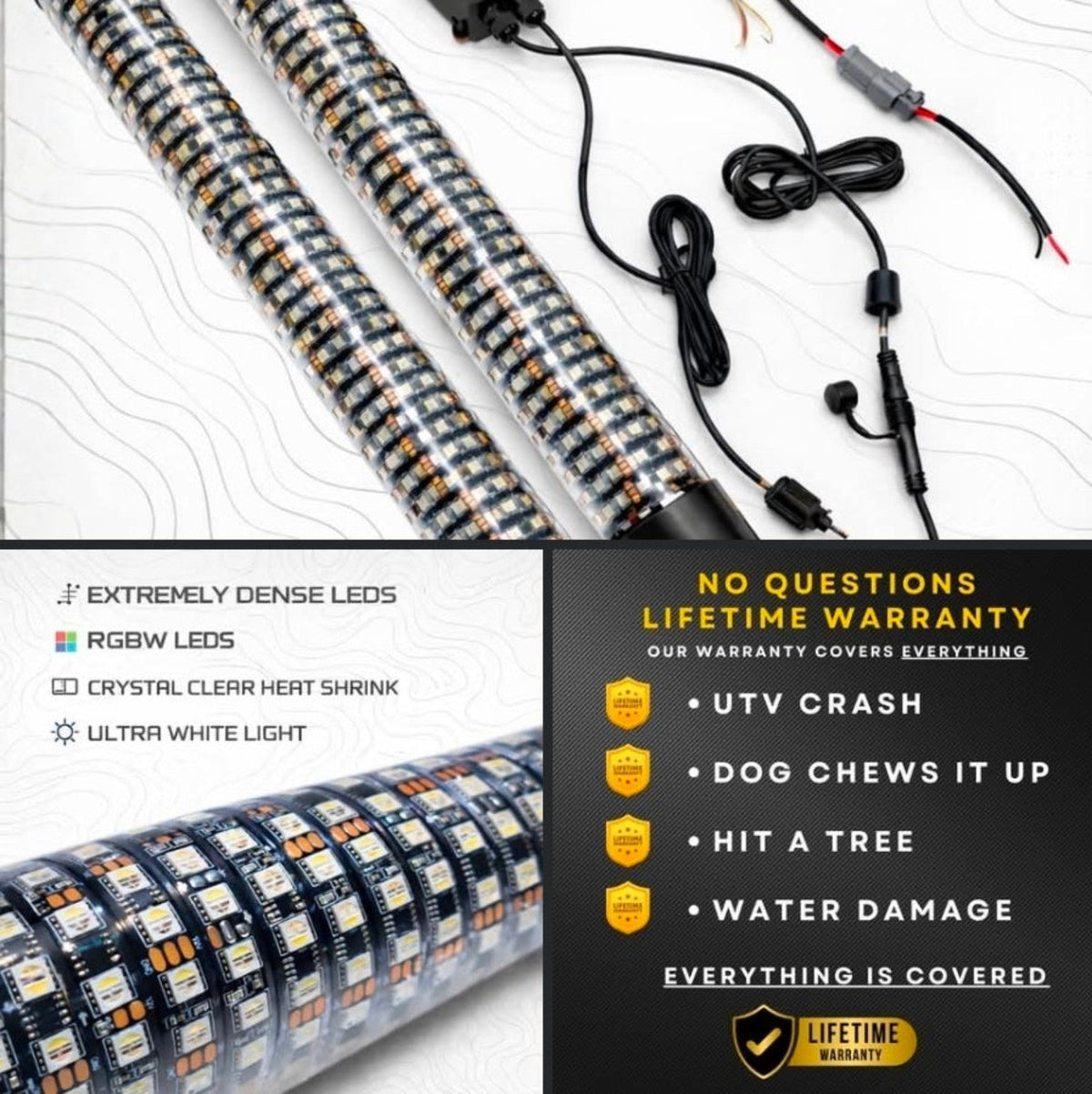 R1 Fatty Whips RGBW LED construction and lifetime warranty