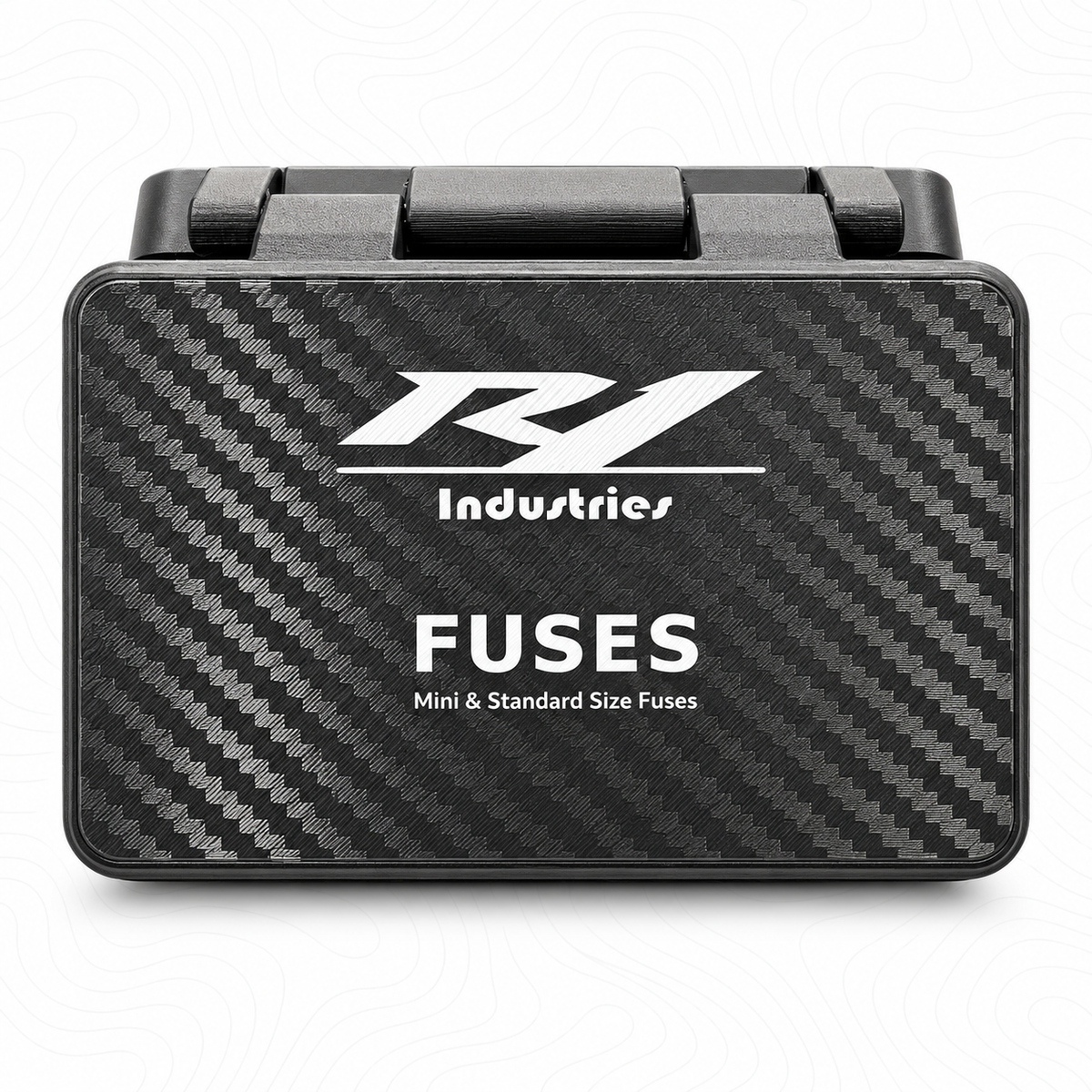 R1 Industries fuse kit storage case on white topography background