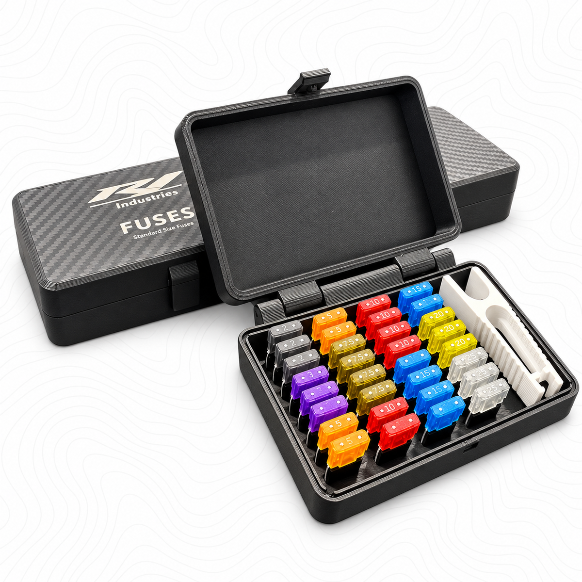 R1 fuse kit with larger blade fuses and labeled storage cases