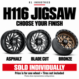 Hostile H116 Jigsaw finish comparison — Asphalt, Blade Cut and Bronze; sold individually