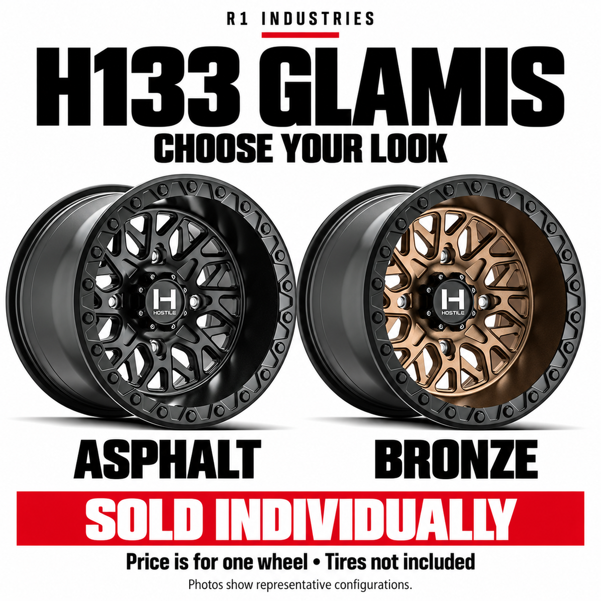 Hostile H133 wheel design and finish guide — sold individually; tires not included
