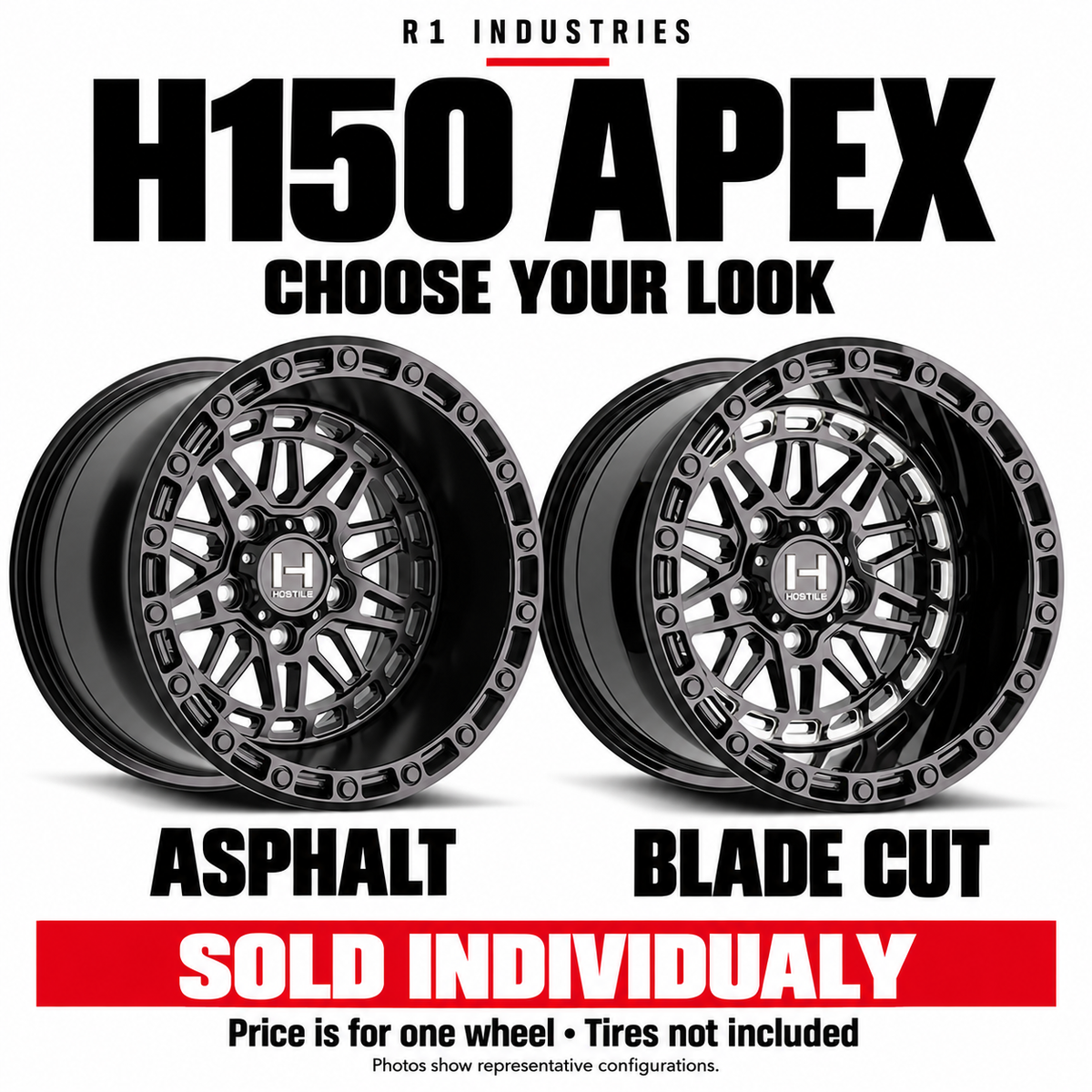 Hostile H150 wheel design and finish guide — sold individually; tires not included