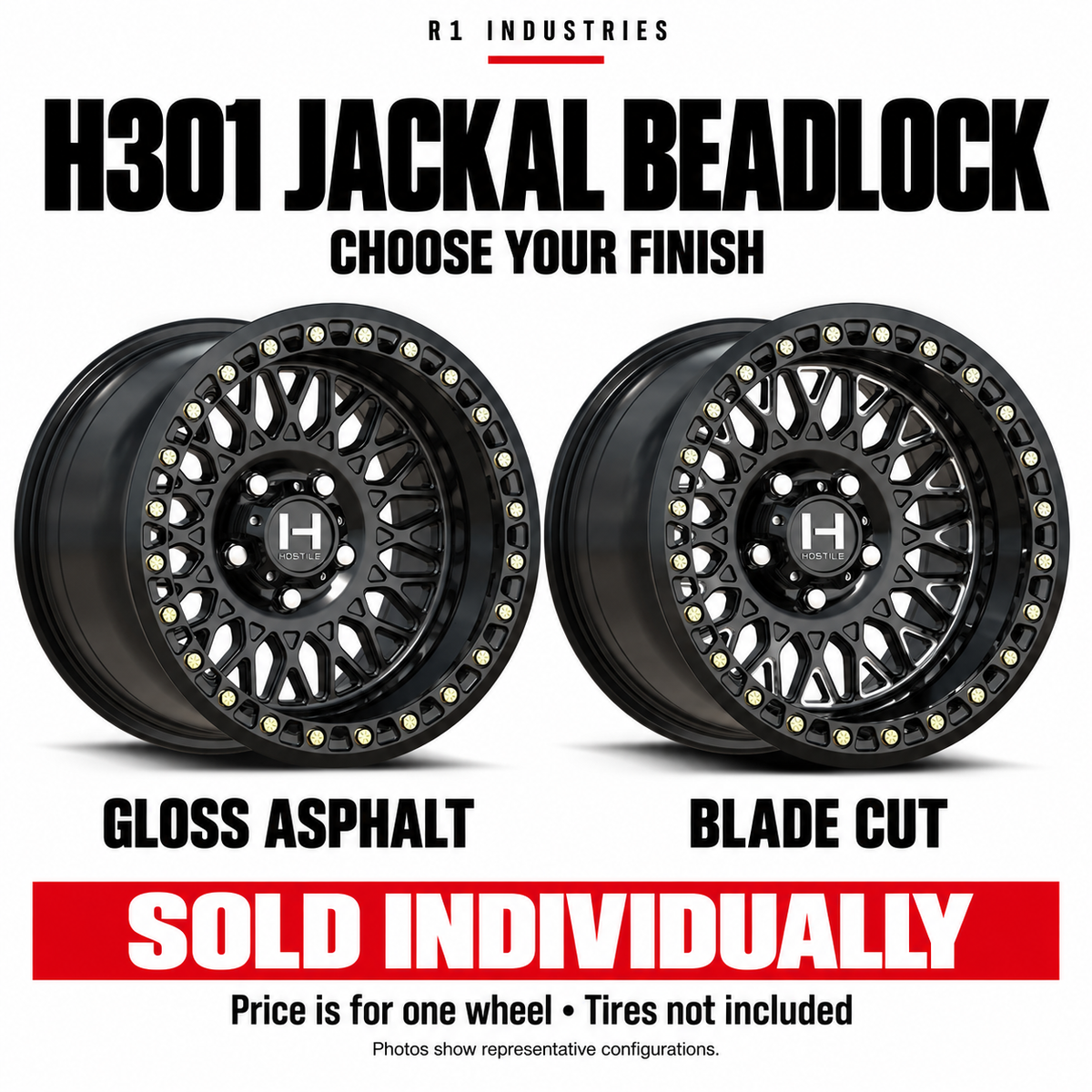 Hostile H301 wheel design and finish guide — wheels sold individually; tires not included