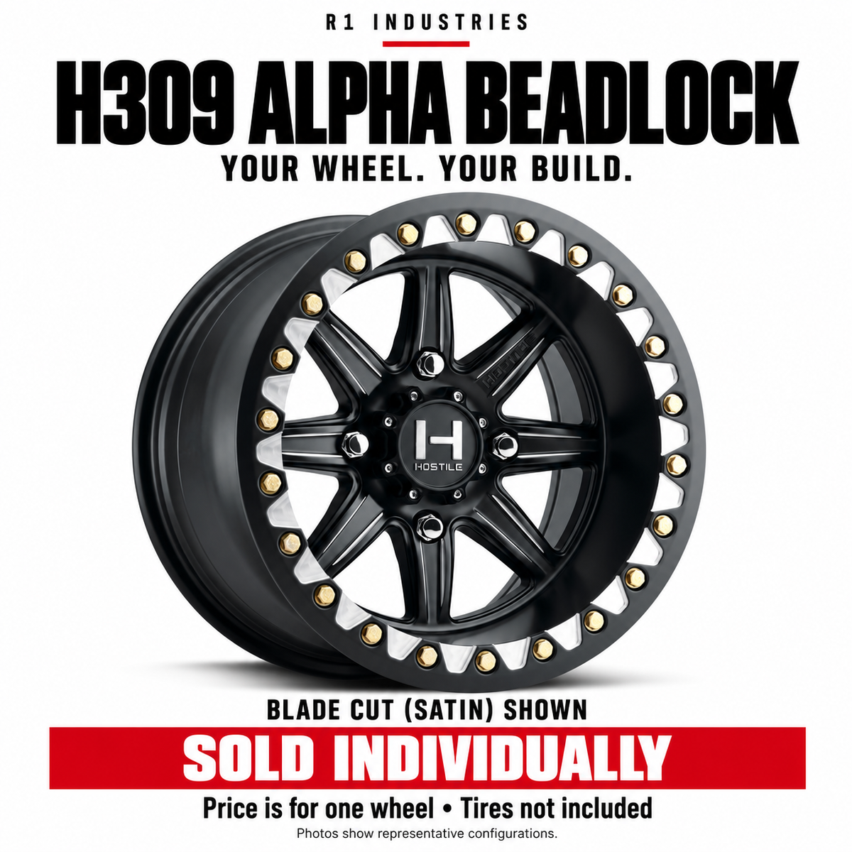 Hostile H309 wheel design and finish guide — wheels sold individually; tires not included