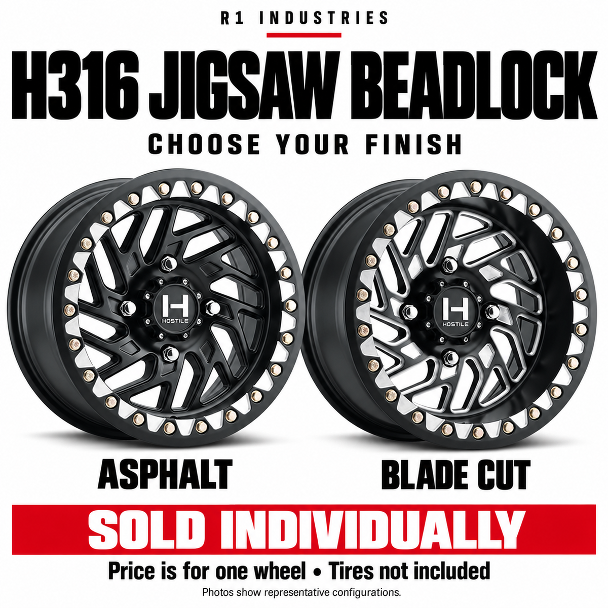 Hostile H316 wheel design and finish guide — wheels sold individually; tires not included