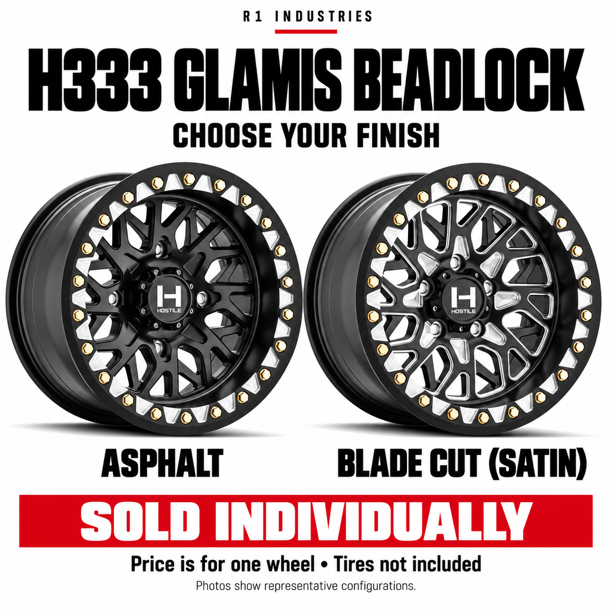 Hostile H333 wheel design and finish guide — wheels sold individually; tires not included