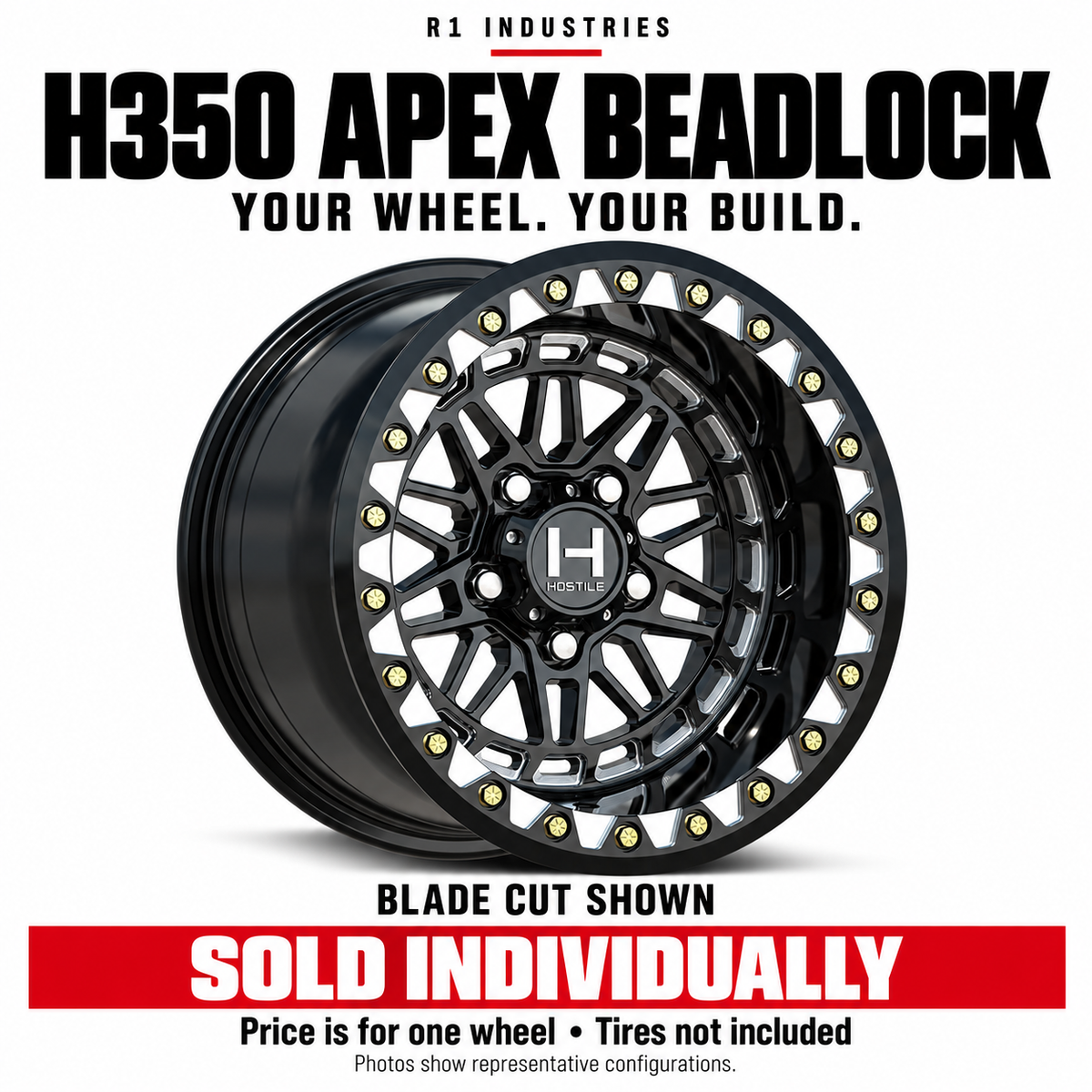 Hostile H350 wheel design and finish guide — wheels sold individually; tires not included
