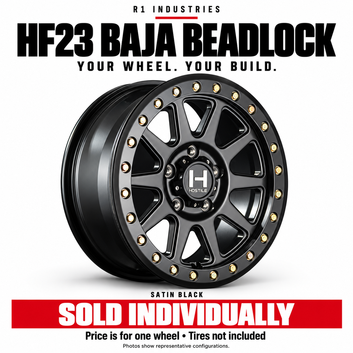 Hostile HF23 wheel design and finish guide — wheels sold individually; tires not included