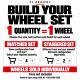 Build your wheel set — one quantity equals one wheel; matched and staggered setups