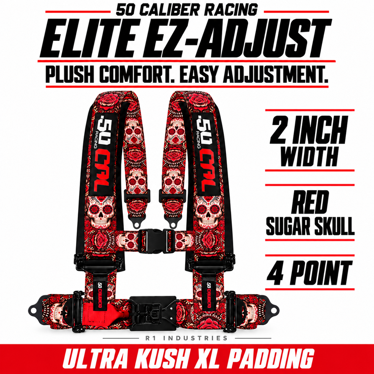 Elite EZ-Adjust 4/5-Point UTV Harness — 2" width / Red Sugar Skull / 4 Point