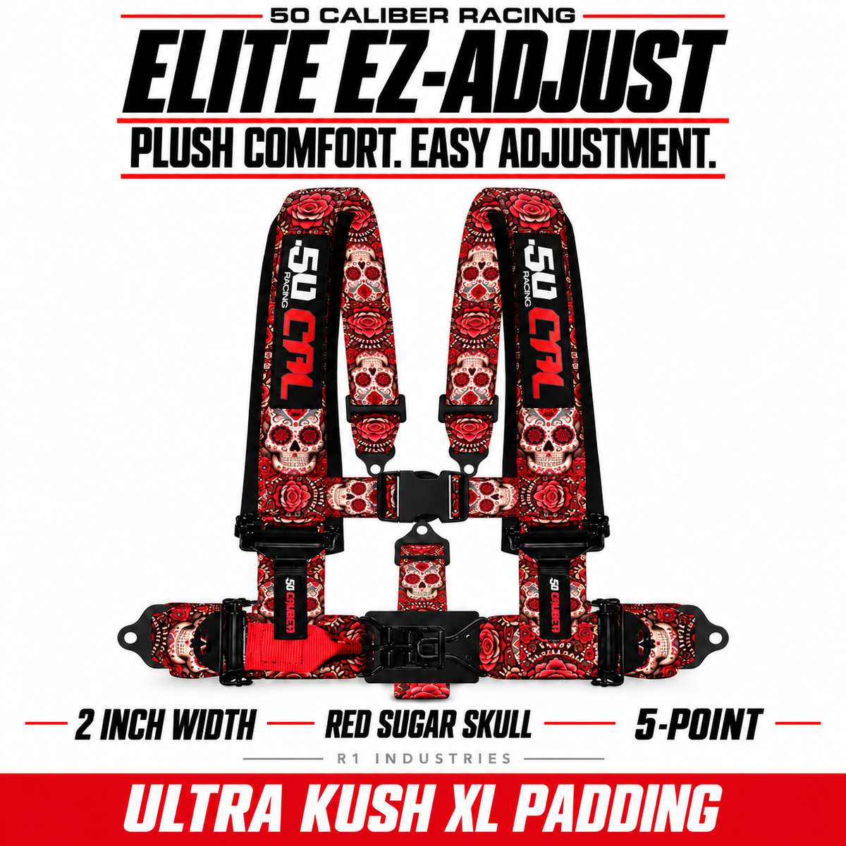 Elite EZ-Adjust 4/5-Point UTV Harness — 2" width / Red Sugar Skull / 5 Point
