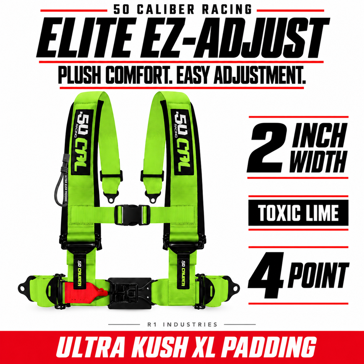 Elite EZ-Adjust 4/5-Point UTV Harness — 2" width / Toxic Lime / 4 Point