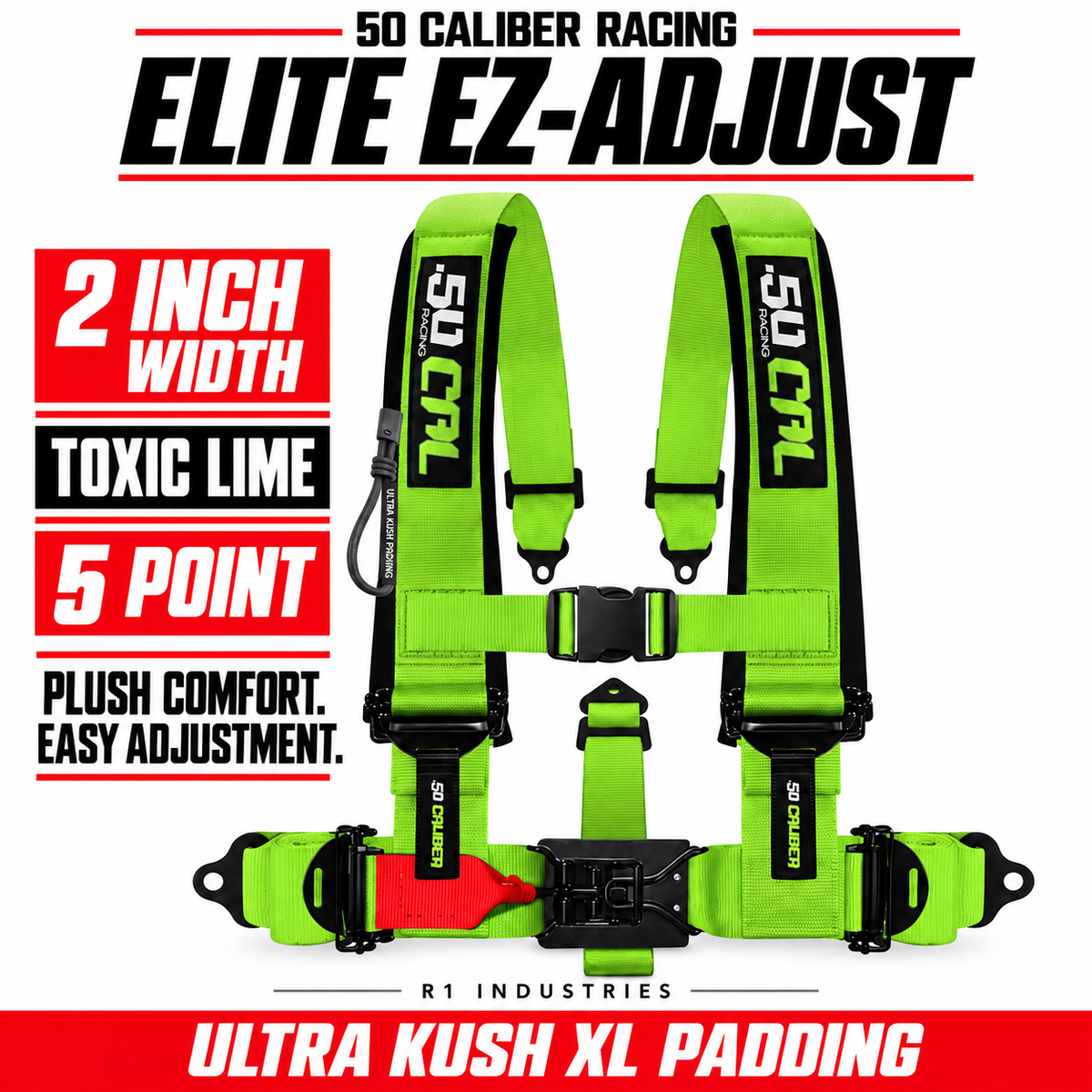 Elite EZ-Adjust 4/5-Point UTV Harness — 2" width / Toxic Lime / 5 Point