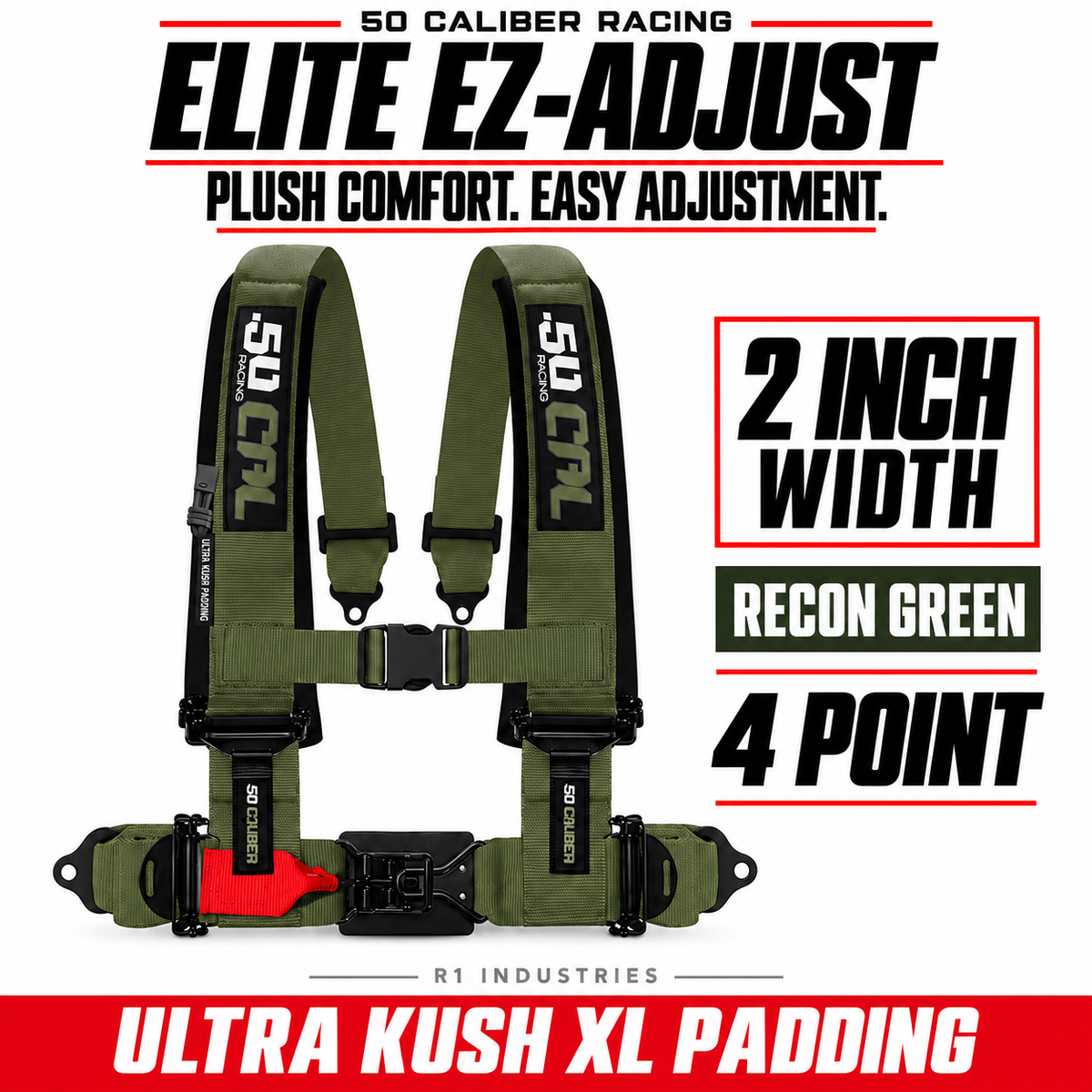 Elite EZ-Adjust 4/5-Point UTV Harness — 2" width / Recon Green / 4 Point