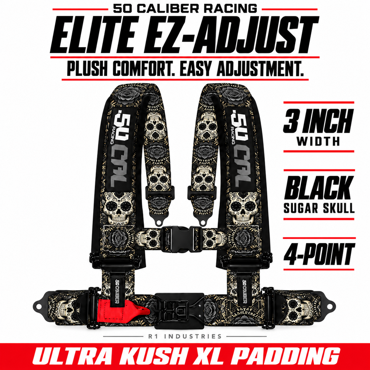 Elite EZ-Adjust 4/5-Point UTV Harness — 3" width / Black Sugar Skull / 4 Point