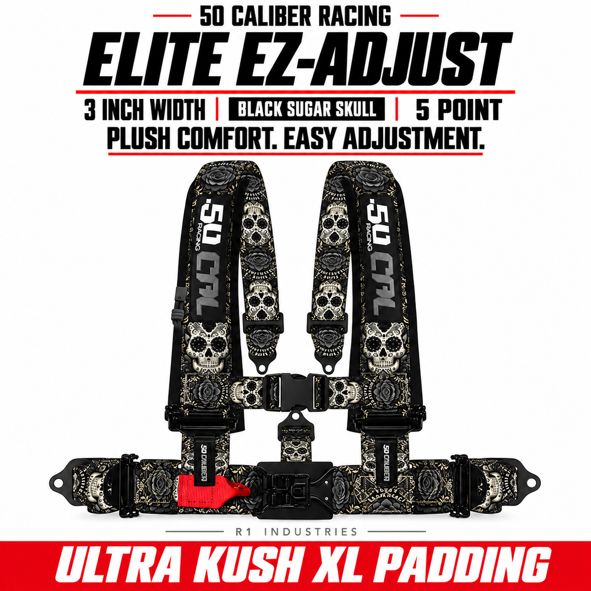 Elite EZ-Adjust 4/5-Point UTV Harness — 3" width / Black Sugar Skull / 5 Point