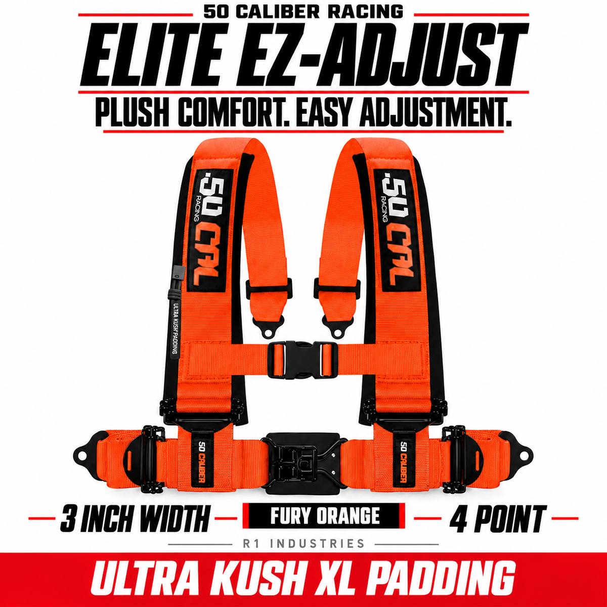 Elite EZ-Adjust 4/5-Point UTV Harness — 3" width / Fury Orange / 4 Point