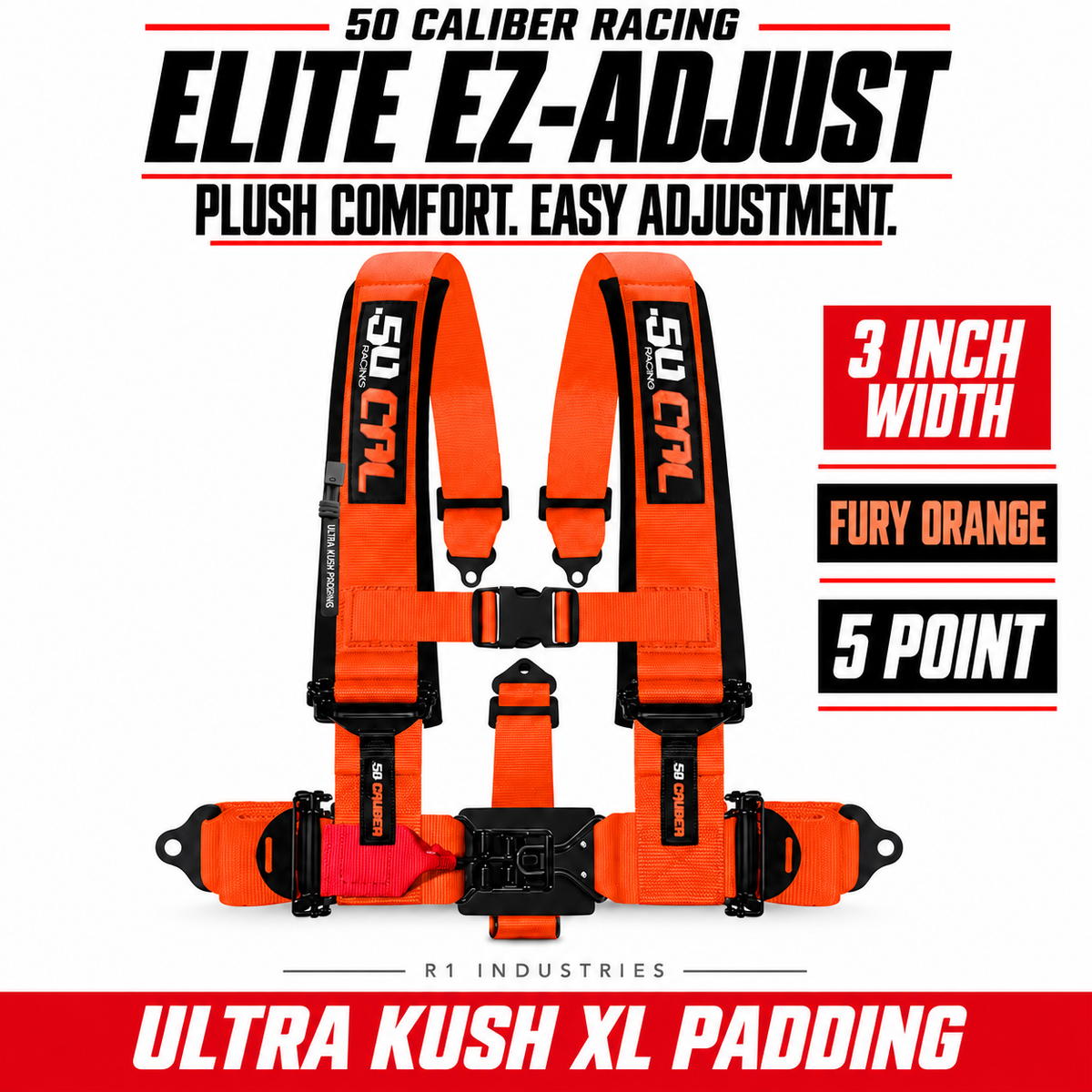 Elite EZ-Adjust 4/5-Point UTV Harness — 3" width / Fury Orange / 5 Point