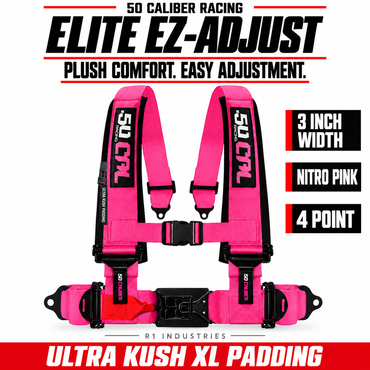 Elite EZ-Adjust 4/5-Point UTV Harness — 3" width / Nitro Pink / 4 Point