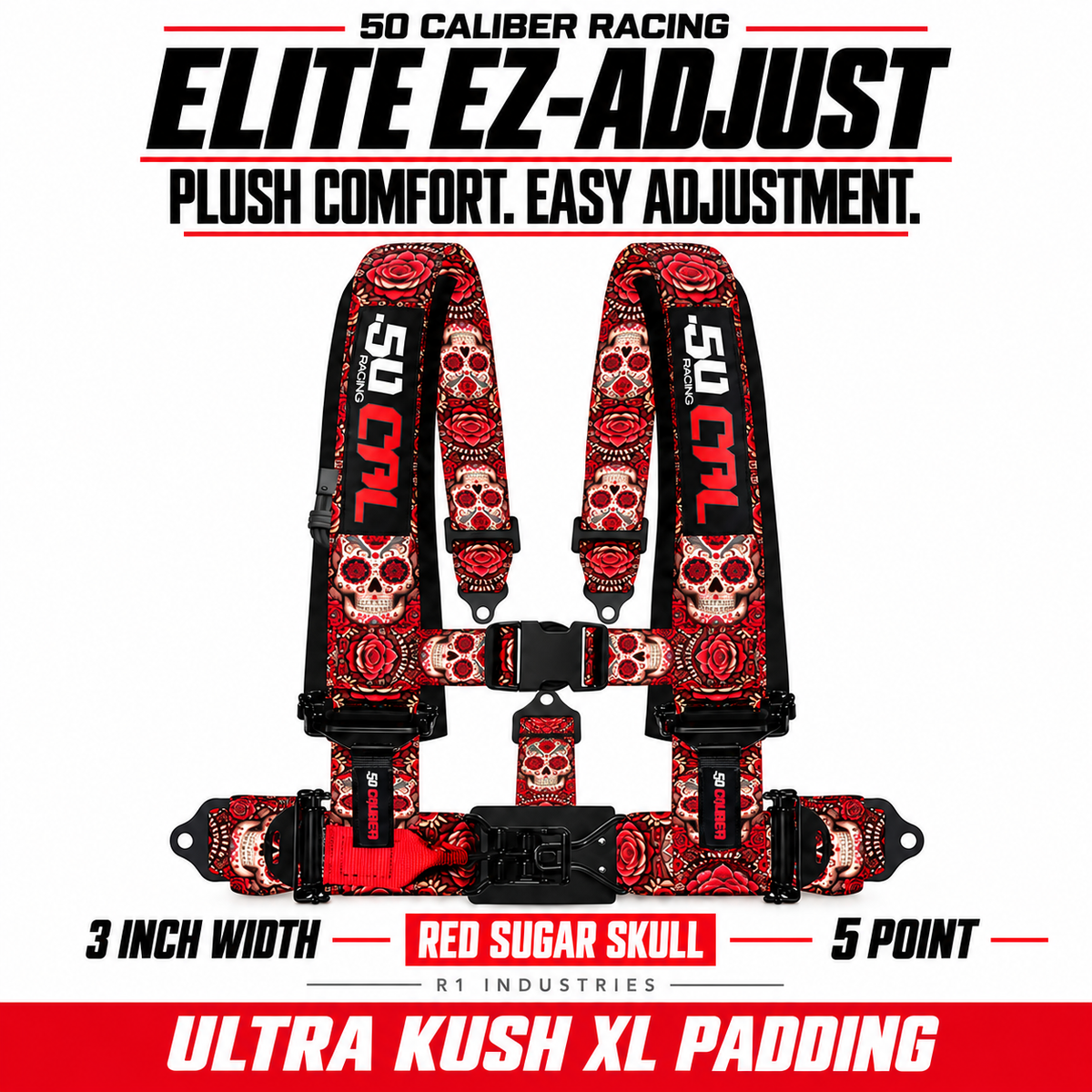 Elite EZ-Adjust 4/5-Point UTV Harness — 3" width / Red Sugar Skull / 5 Point