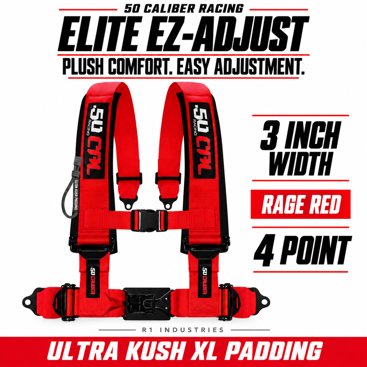 Elite EZ-Adjust 4/5-Point UTV Harness — 3" width / Rage Red / 4 Point